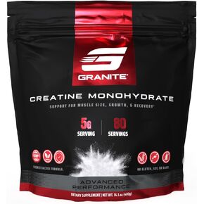 Granite Creatine Monohydrate Powder | Preworkout Creatine Supplement for Women & Men | Supports Muscle Building & Recovery for Men & Women | 80 Servings | Supports Cognition & Brain Health