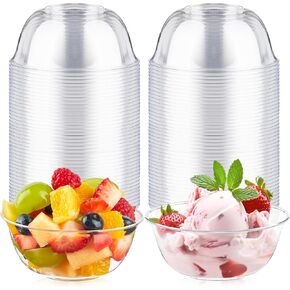 Qeirudu 6 oz Mini Clear Plastic Bowls, 80 Pack Disposable Hard Plastic Salad Bowls Party Serving Bowls for Ice Creams, Fruit, Desserts, Parfaits, Snacks