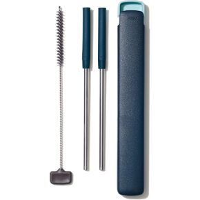 OXO Good Grips Stainless Steel 4 Piece Reusable Straw Set with Case - Green