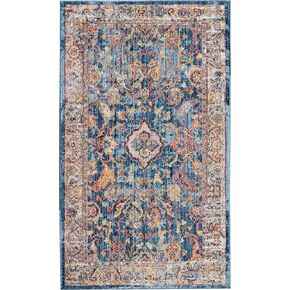 SAFAVIEH Bristol Collection 3' x 5' Blue/Light Grey BTL361C Boho Chic Oriental Distressed Area Rug