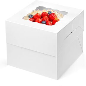 VGOODALL 2PCS Cake Boxes with Window, 8 x 8 x 8 Inches White Bakery Boxes Square Cardboard Cake Containers for Birthday Party Wedding…
