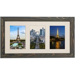 Rustic Solid Wood Collage Photo Frame 8x16 – Display Three (3) 4x6 Pictures with Mat, Horizontal or Vertical for Wall and Tabletop - Brown Wenge