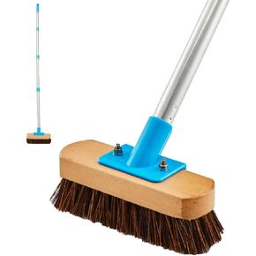 Heavy Duty Deck Brush with Long Handle - 60" Floor Scrub Brush with Stiff Natural Palmyra Bristles, Outdoor Scrubber Brushes for Cleaning Rough Surface, Concrete Floor, Patio, Garden, Sidewalk
