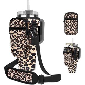 Watter Bottle Carrier Bag with Detachable Pocket Compatible with Stanley& Simple Morden 40oz Tumbler with Handle,Water Cup Holder with Adjustable Shoulder Strap& Carabiner for Stanley Cup Accessories