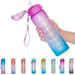 24oz / 32oz / 50oz Motivational Water Bottle with Time Marker & Straw- Water Tracker Bottle Leakproof BPA Free for Fitness Sports Outdoors and Office