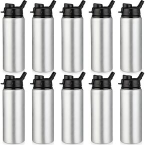 Shellwei 10 Pcs Aluminum Water Bottles Bulk 24 oz Metal Water Bottles Lightweight Leak Proof Sports Water Bottle with Snap Lid Reusable Water Bottle for Travel Camping Hiking (Multi Color)