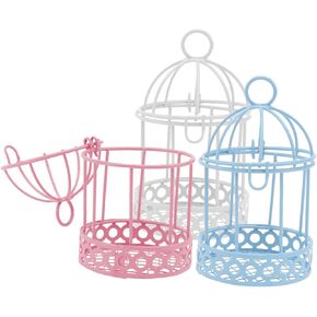 VICASKY Birdcage Decor - 3pcs Mini Birdcage Ornament Decorative Bird Cage Circle Bookshelf Hanging Candle Holder Desktop Dining Table Decor Delicate Tabletop Adornment Cosmetic Rack