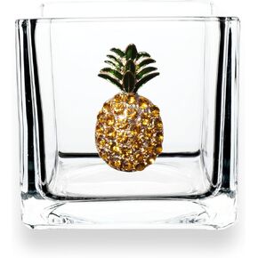 THE QUEENS' JEWELS Pineapple Jeweled 4x4 Candle Holder Vase - Unique Gift for Women, Birthday, Cute, Fun, Cocktail, Queen, Not Painted, Decorated, Bling, Bedazzled, Rhinestone