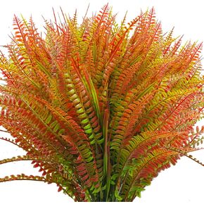 Artificial Plants Outdoor, 12 Pcs Artificial Ferns Outdoor Plants UV Resistant Fake Ferns, Artificial Fall Flowers Outdoor Fake Mums Faux Plants Shrubs for Porch Garden Yard Window Box-Brown