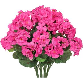 Artificial Flowers for Outdoors, 4 Pack 19'' Pink Geraniums Silk Flowers UV Resistant No Fade Faux Flowers Geraniums Bush for Home Outdoor Garden Porch Window Vase Wedding Decor