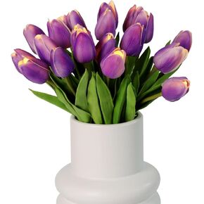 Pre-Lit 20pcs LED Lighted Fake Flowers Artificial Tulips Real Touch Tulip Bouquet 15" Faux Tulips for Easter Decor Spring Decor Mother's Day Home Kitchen Wedding Decorations(Cream)