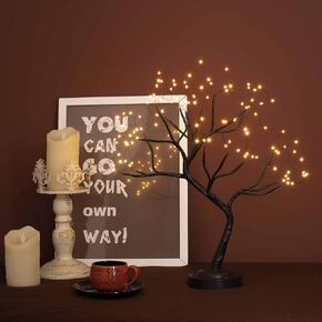 Tabletop Tree Lights, Black Trunk Battery and USB Operated with Timer,Night Light and Gift for Home,Room, Party Decor（Warm White）