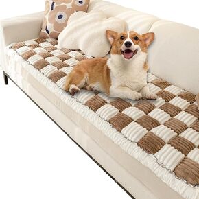 Fuzzy Chic Cotton Protective Couch Cover,Machine Washable & Non-Slip Pet Mat Bed Couch Cover,Garden Sofa Cover Cream-Coloured Plaid Pet Mat for Most Cats Dogs,Pets (Black, 23.6 * 62.9inch)