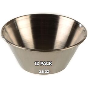 [12 PACK] 2.5 oz Stainless Steel Sauce Cups - Round Condiment Containers, Food Safe/Commercial Grade Safe/Portion Dipping Cups, Sauce Cups, Ramekins