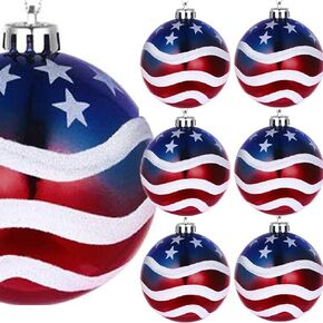 24pcs 3-1/4" (80mm) American Patriotic Christmas Ball Ornaments July of 4th Ball Hanging Independence Day Party Decor Holiday Wedding Tree Decorations