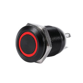 LED Push Button Switch, Brass Plated Car 12mm LED Light Momentary Push Button Switch Toggle Black Case 2A Rubber Ring Hexagonal Nut Fixed (red)