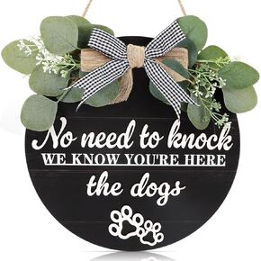 3D مضحك الباب الأمامي علامة الكلب معلقة مع إكليل عقدة القوس، لا حاجة لطرق نحن نعلم أنك هنا لوحة علامة الخشب، لطيف الكفوف الكلب الديكور المنزلي لمحبي الحيوانات الأليفة هدية المالك in Kuwait