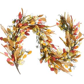 24 inch Fall Wreath Berries Front Door Wreath Artificial Grain Wreath Harvest Wheat Ears Garland Autumn Wreath for Home Wall Fall Festival Decor (23in Fall Wheat Ears Wreath)