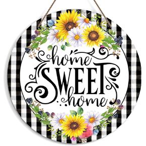 Home Sweet Home Welcome Sign for Front Door, Sunflower Welcome Door Sign Decoration, Round Decorative Wall Sign, Rustic Wooden Hanging Sign for Farmhouse Home Porch Living Room -24