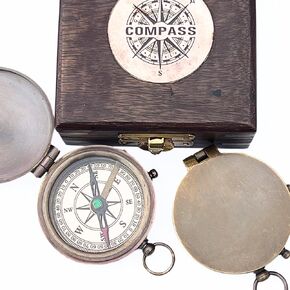 Antique Dollond London Brass compass retro brown wooden box nautical magnetic Sailor handmade Compasses