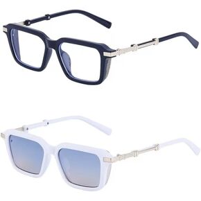 Zassa215-2 Pack Blue Light Blocking Glasses and Vintage Sunglasses for Men & Women- Square, Fashion Anti Glare Computer Glasses and UV400 Shades