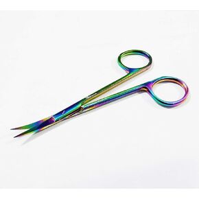 Multi Color Rainbow Supercut Iris Micro Scissors 4.5" Curved with one Serrated Blade Stainless Steel