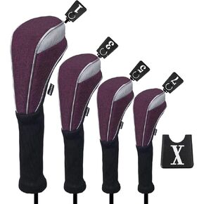 Andux 4pcs/Set Nylon Golf Wood Club Head Covers 460cc Driver Covers with Long Neck