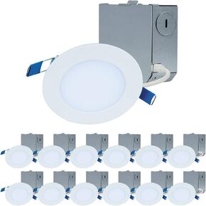 HALO HLBE 4 Inch Canless Ultra-Thin Recessed Lighting LED Wafer Light for Ceiling and Shower, 12 Pack, 3000K Bright White, 740 Lumens, Wet Rated, UL & FCC Certified, Energy Star