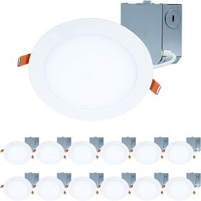 HALO HLBE 6 بوصات إضاءة رقاقة LED رفيعة جدًا بدون غطاء للسقف والدش، 24 حزمة، 3000 كلفن أبيض ساطع، 1025 لومن، تصنيف رطب، معتمد من UL وFCC، نجمة الطاقة