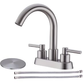 TRUSTMI Bathroom Faucet 2 Handle Bathroom Sink Faucet in Brushed Gold 4 Inch Centerset Lavatory Vanity Faucet with Overflow Pop Up Drain and cUPC Water Supply Lines, Spot Resist Bathroom Faucet Gold