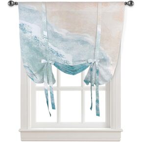 Coastal Tie Up Curtains 45 Inches Long, Beach Blue Teal Coral Kitchen Window Curtains Over Sink, Sea Nautical Starfish Small Window Curtains Shade Balloon Curtains Valances for Bedroom/Cafe 34"x45"