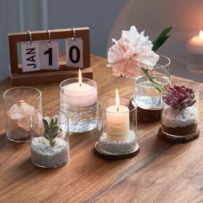 4 Inch Cylinder Vases for Centerpieces, Set of 6 Clear Glass Vase for Flowers, Floating Candle Pillar Candle Holder, Decorative Hurricane Candle Holders for Table Decorations (4 Inch, 6 Pcs)