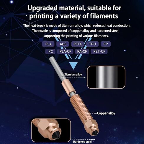 قطعتان من فوهة K1C مقاس 0.4 مم، فوهة يونيكورن سريعة التبديل مع كسر حراري من سبائك التيتانيوم، وسبائك نحاسية وفوهة فولاذية صلبة لـ K1C/Ender3 V3/K1max مع قطعة واحدة من جورب السيليكون in Kuwait