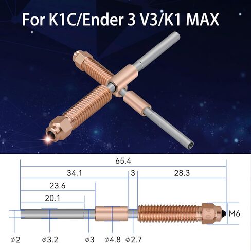 قطعتان من فوهة K1C مقاس 0.4 مم، فوهة يونيكورن سريعة التبديل مع كسر حراري من سبائك التيتانيوم، وسبائك نحاسية وفوهة فولاذية صلبة لـ K1C/Ender3 V3/K1max مع قطعة واحدة من جورب السيليكون in Kuwait