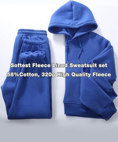 Flygo Womens Fleece 2 Piece Outfits Sweatsuit Crop Pullover Sweatshirt Joggers Pants Tracksuit Set(RoyalBlue-S) in Saudi Arabia