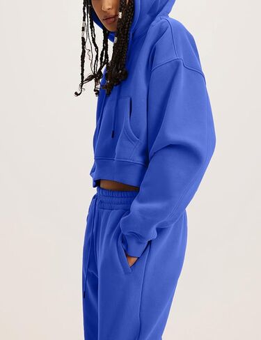 Flygo Womens Fleece 2 Piece Outfits Sweatsuit Crop Pullover Sweatshirt Joggers Pants Tracksuit Set(RoyalBlue-S) in Saudi Arabia