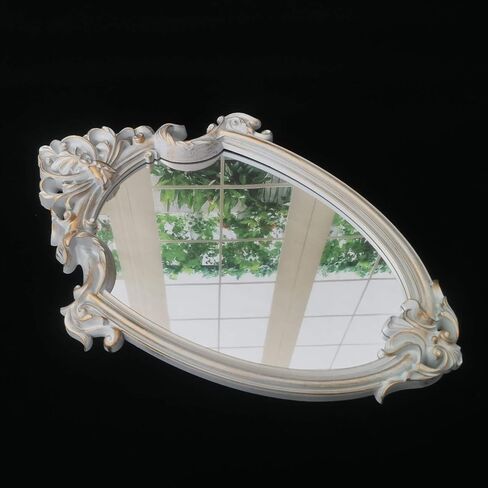 مرآة حائط مزخرفة، مرايا معلقة عتيقة لديكور غرفة النوم وغرفة المعيشة، مقاس 11 بوصة × 16.5 بوصة، فضي عتيق in Kuwait