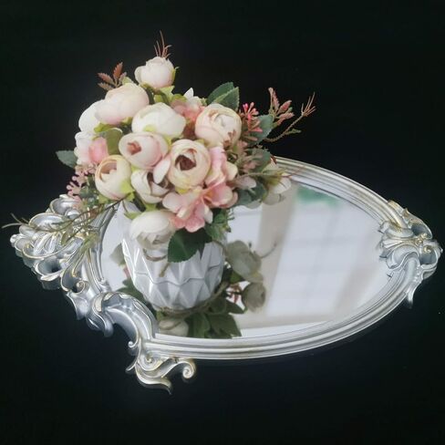 مرآة حائط مزخرفة، مرايا معلقة عتيقة لديكور غرفة النوم وغرفة المعيشة، مقاس 11 بوصة × 16.5 بوصة، فضي عتيق in Kuwait