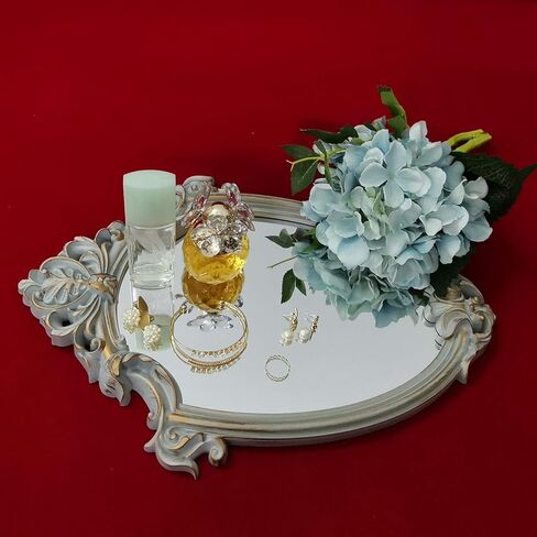 مرآة حائط مزخرفة، مرايا معلقة عتيقة لديكور غرفة النوم وغرفة المعيشة، مقاس 11 بوصة × 16.5 بوصة، فضي عتيق in Kuwait