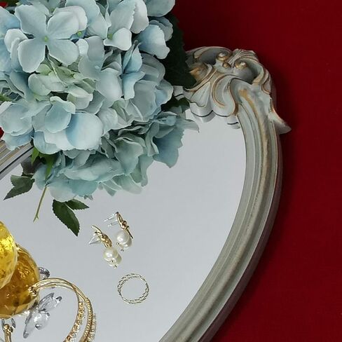 مرآة حائط مزخرفة، مرايا معلقة عتيقة لديكور غرفة النوم وغرفة المعيشة، مقاس 11 بوصة × 16.5 بوصة، فضي عتيق in Kuwait