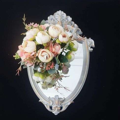 مرآة حائط مزخرفة، مرايا معلقة عتيقة لديكور غرفة النوم وغرفة المعيشة، مقاس 11 بوصة × 16.5 بوصة، فضي عتيق in Kuwait