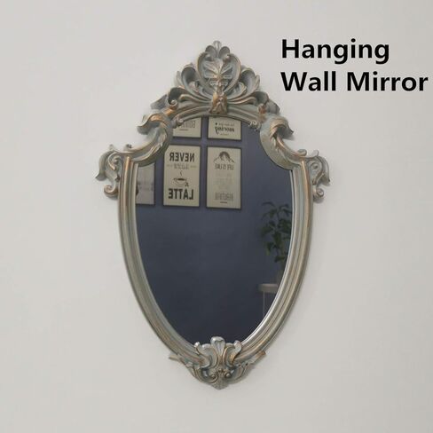 مرآة حائط مزخرفة، مرايا معلقة عتيقة لديكور غرفة النوم وغرفة المعيشة، مقاس 11 بوصة × 16.5 بوصة، فضي عتيق in Kuwait