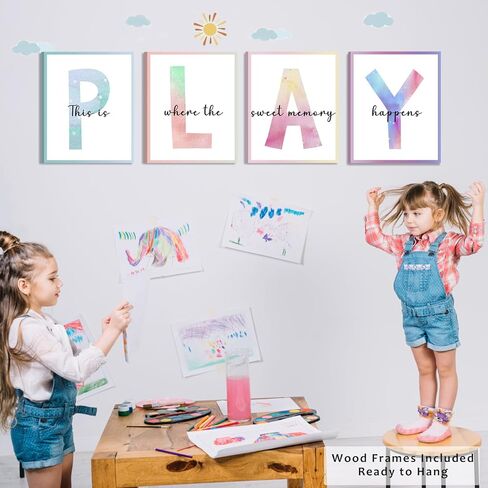 غرفة لعب الأطفال جدار الفن ديكور جدار غرفة اللعب، مؤطرة قماش يطبع علامة اللعب لجدار غرفة اللعب، ديكور جدار غرفة لعب الأطفال الصغار دعونا نلعب علامة (6 مجموعة، 8 × 10 بوصة، مؤطرة) in Kuwait