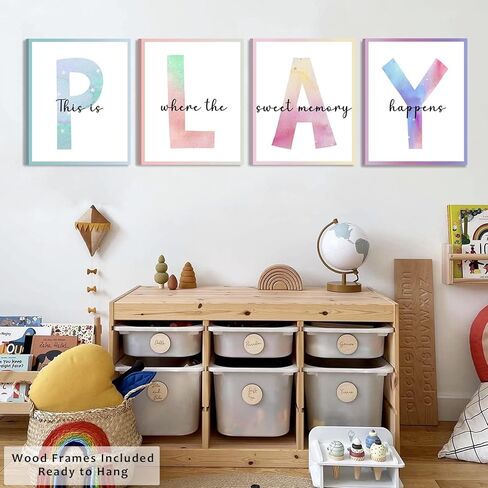 غرفة لعب الأطفال جدار الفن ديكور جدار غرفة اللعب، مؤطرة قماش يطبع علامة اللعب لجدار غرفة اللعب، ديكور جدار غرفة لعب الأطفال الصغار دعونا نلعب علامة (6 مجموعة، 8 × 10 بوصة، مؤطرة) in Kuwait