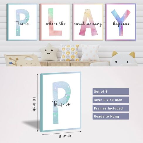 غرفة لعب الأطفال جدار الفن ديكور جدار غرفة اللعب، مؤطرة قماش يطبع علامة اللعب لجدار غرفة اللعب، ديكور جدار غرفة لعب الأطفال الصغار دعونا نلعب علامة (6 مجموعة، 8 × 10 بوصة، مؤطرة) in Kuwait