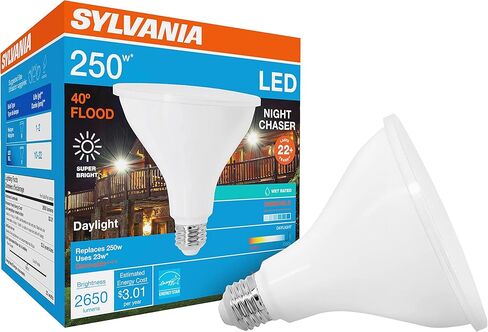 SYLVANIA Night Chaser LED PAR38 Light Bulb, 250W=25W, Dimmable, Wet Rated, 2650 Lumens, 3000K, Neutral White - 1 Pack (74793) in Saudi Arabia