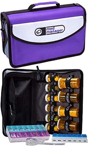 Med Manager by Case-It, Portable Pill Organizer Case, Travel Medication Bag, Holds Various Sized Pill Bottles, Great for Home Or Travel (Travel, Purple) in Saudi Arabia