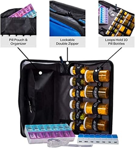 Med Manager by Case-It, Portable Pill Organizer Case, Travel Medication Bag, Holds Various Sized Pill Bottles, Great for Home Or Travel (Travel, Purple) in Saudi Arabia