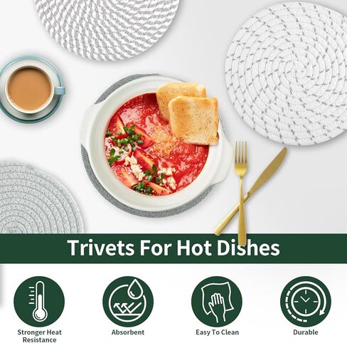 ركائز للأطباق الساخنة، ركائز مقاس 7 بوصات للأواني والمقالي الساخنة، 4 عبوات من الأواني الساخنة والمقالي، حاملات الأواني للطبخ والخبز، مجموعة حاملات الأواني القطنية أساسيات المطبخ للمنزل الجديد in Kuwait