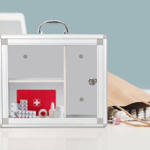 Zerodeko Box Portable Storage Box First Aid Wall Cabinet Wall Hanging Locking Cabinet Locking Storage Handled Storage Case First Aid Case Multitools Showcase Travel With Lock Aluminum Alloy in Saudi Arabia